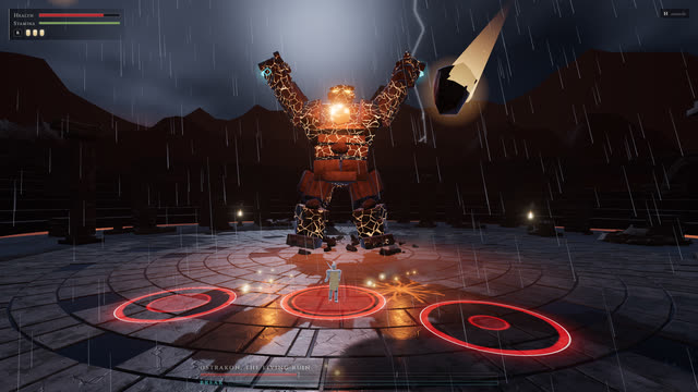 Milestone 5: phase III, the molten golem calling burning rubble down on the arena.